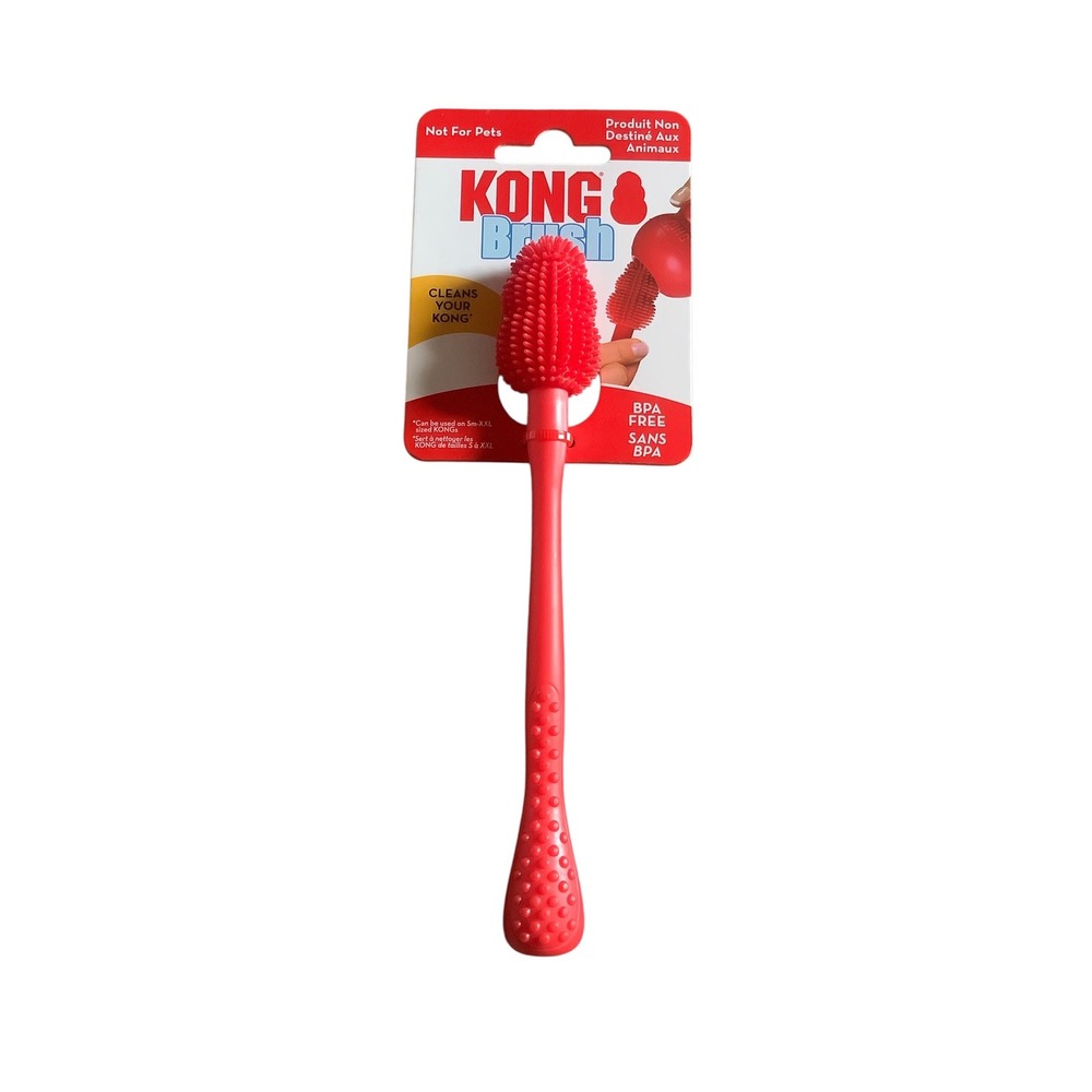 KONG Brush Red Rubber Toy Cleaning Tool for KONG Classic Sizes S-XXL BPA Free